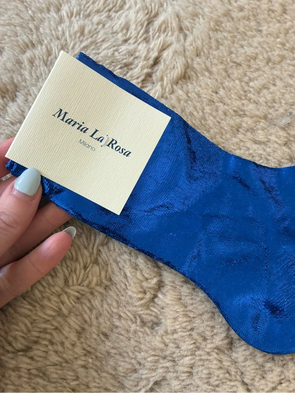 Maria La Rosa silk laminated socks cobalt blue NWT designer luxury